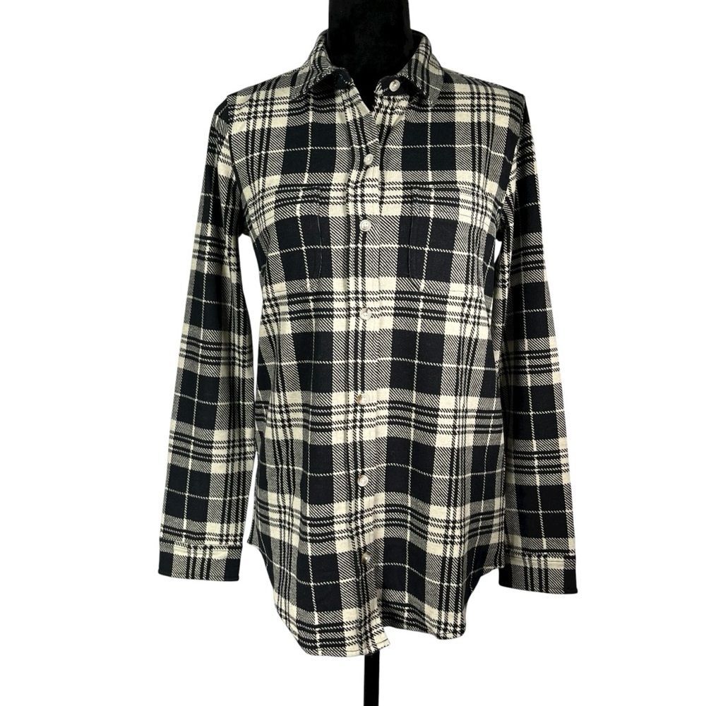 Quince Black Gray Plaid Flannel Shirt Cabincore Gorpcore 90s Grunge Top Small